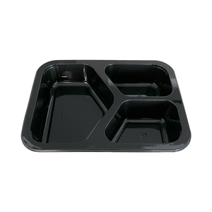 Model 025 - 23 oz Rectangle 3 Compartment Black CPET Tray