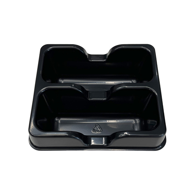 Model 026 - 15 oz Rectangle 2 Compartment Black CPET Tray