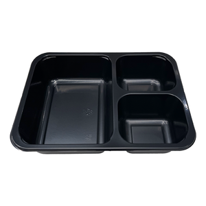 Modelo 012 - 27 oz. Rectangle 3 Compartment Black CPET Tray 