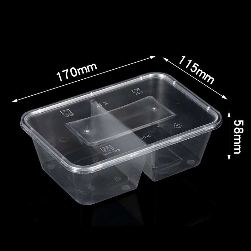 HSQY 17oz 22oz 25oz 34oz 2 Compartment Disposable Clear PP Plastic Takeout Lunch Box Container With Lids