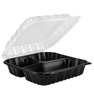 HSQY 8 x 8 x 3" 3-Compartment Dual-Color PP Plastic Hinged Lid Takeout Container