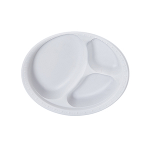 HSQY 10 Inch Disposable 3 Compartment Round White Polypropylene Plastic Plate