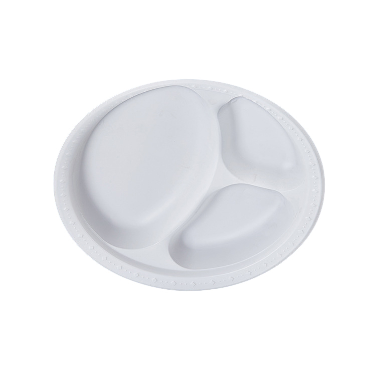 HSQY 9 Inch Disposable 3 Compartment Round White Polypropylene Plastic Plate