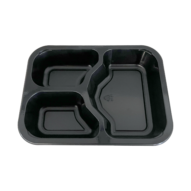 Model JC03 - 22 oz Rectangle 3 Compartment Black CPET Tray