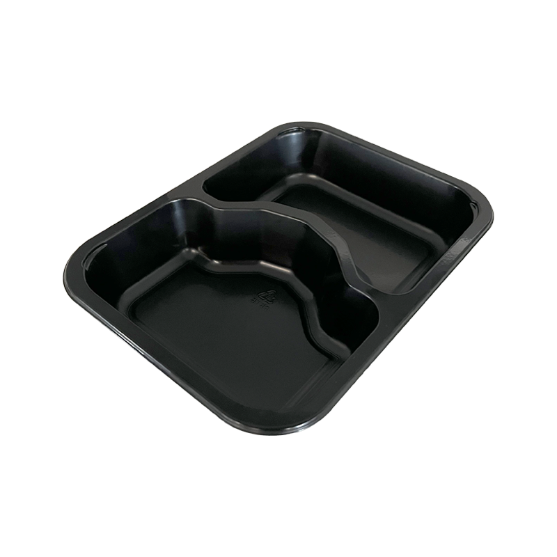 Model JC02 - 25 oz Rectangle 2 Compartment Black CPET Tray