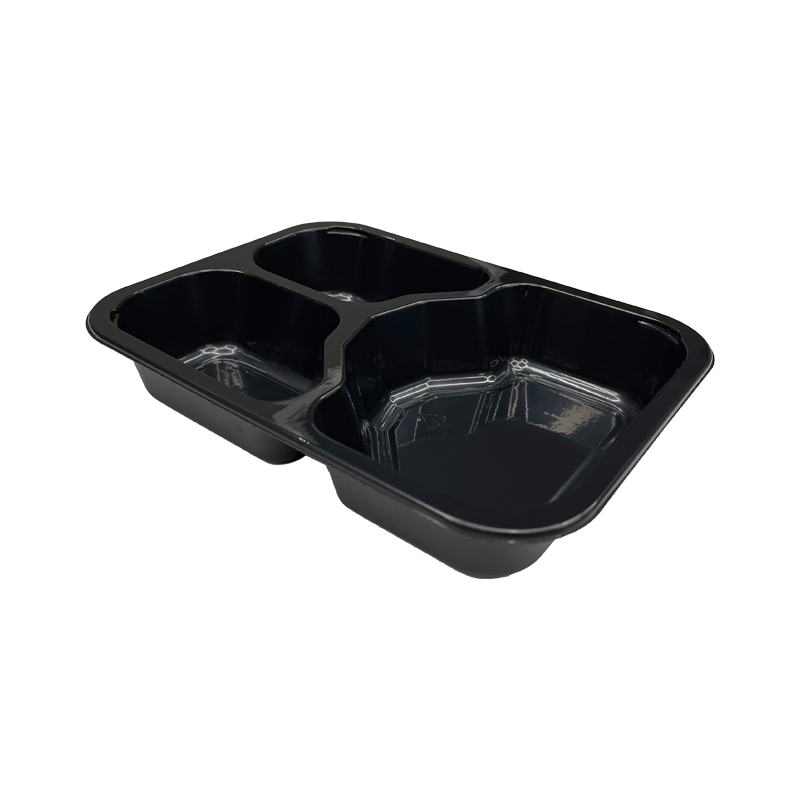 Model HS09 - 22 oz Rectangle 3 Compartment Black CPET Tray