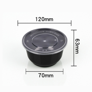 HSQY 16 oz. Disposable Round Black PP Plastic Takeout Lunch Bowl With Lids