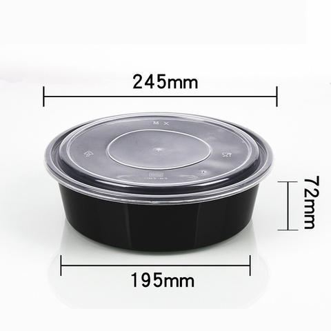 HSQY 85 oz. Disposable Round Black PP Plastic Takeout Lunch Bowl With Lids