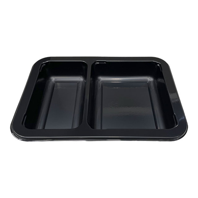 Model 018 - 41 oz Rectangle 2 Compartment Black CPET Tray