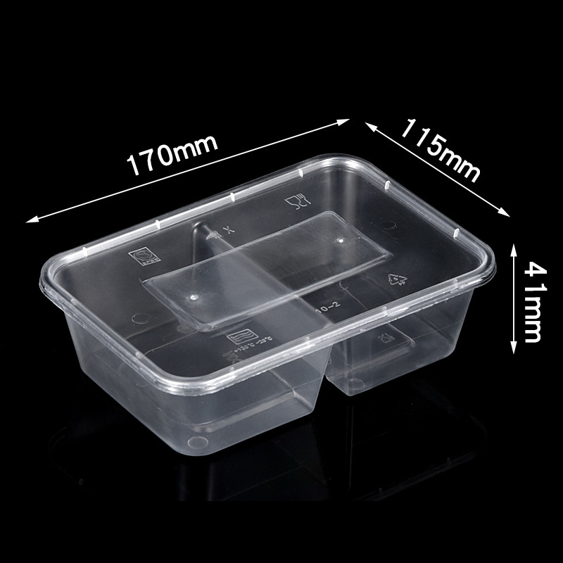 HSQY 17oz 22oz 25oz 34oz 2 Compartment Disposable Clear PP Plastic Takeout Lunch Box Container With Lids