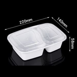 HSQY 34oz 41oz 2 Compartment Disposable White PP Plastic Takeout Lunch Box Container With Lids