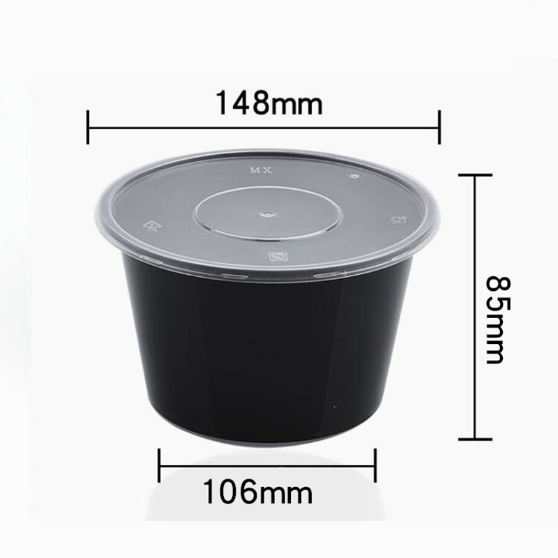 HSQY 34 oz. Disposable Black PP Plastic Takeout Lunch Bowl With Lids