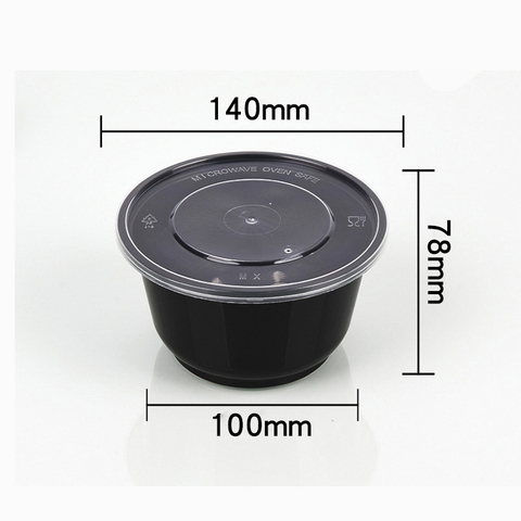 HSQY 28 oz. Disposable Round Black PP Plastic Takeout Lunch Bowl With Lids