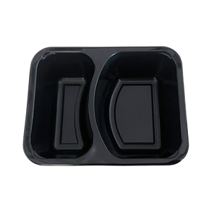 Modèle 014 - Plateau rectangulaire en CPET noir à 2 compartiments de 15 oz