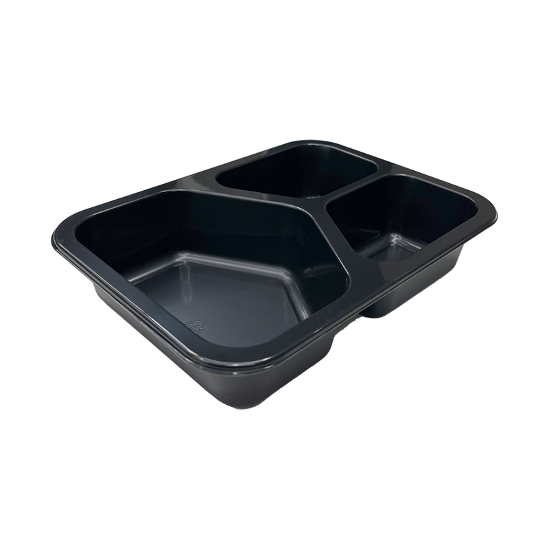 Model 008 - 25 oz. Rectangle 3 Compartment Black CPET Tray (Y)