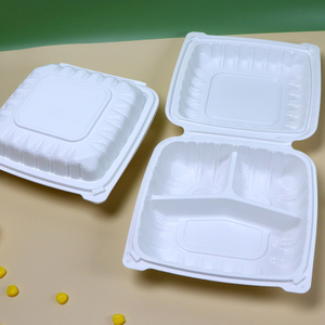 HSQY 7.5 x 7.5 x 2.7" 3-Compartment White Polypropylene Plastic Hinged Lid Takeout Container