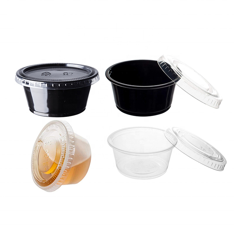 HSQY 0.75 oz 1 oz 1.5 oz 2 oz 3.25 oz 4 oz 5.5 oz Round Black Plastic Sauce Cup with Lid