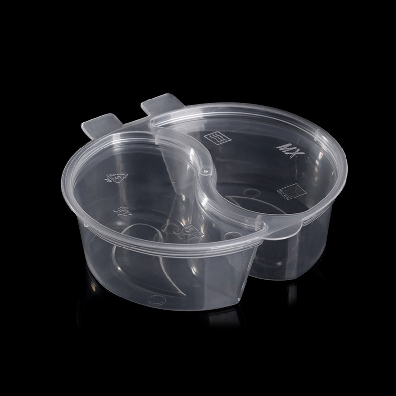 HSQY 5oz 2-Cavity Round Clear Plastic Sauce Cup with Hinged Lid