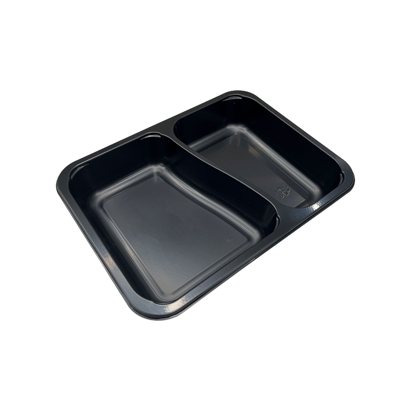 Model HS17 - 37 oz Rectangle 2 Compartment Black CPET Tray