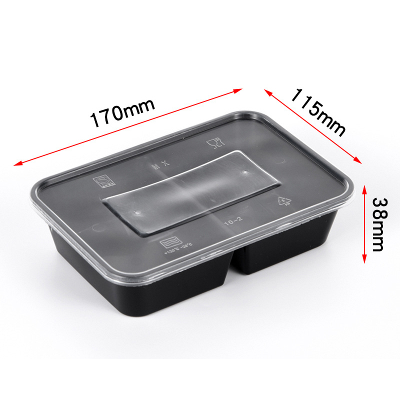 HSQY 17oz 22oz 25oz 34oz 2 Compartment Disposable Clear PP Plastic Takeout Lunch Box Container With Lids