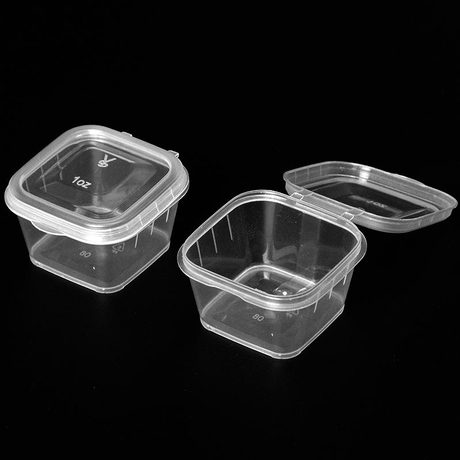 HSQY 1oz 2oz 3oz 4oz 5oz Square Clear Plastic Sauce Cup with Hinged Lid