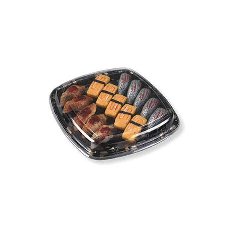 HSQY Recipiente de bandeja quadrada para sushi de 8,9 x 8,9 x 0,8 polegadas com tampa