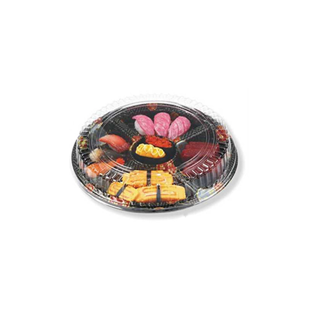 HSQY 10 x 1.18 Inch 5 Compartment Round Sushi Party Tray Container with Lid