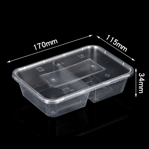 HSQY 17oz 22oz 25oz 34oz 2 Compartment Disposable Clear PP Plastic Takeout Lunch Box Container With Lids