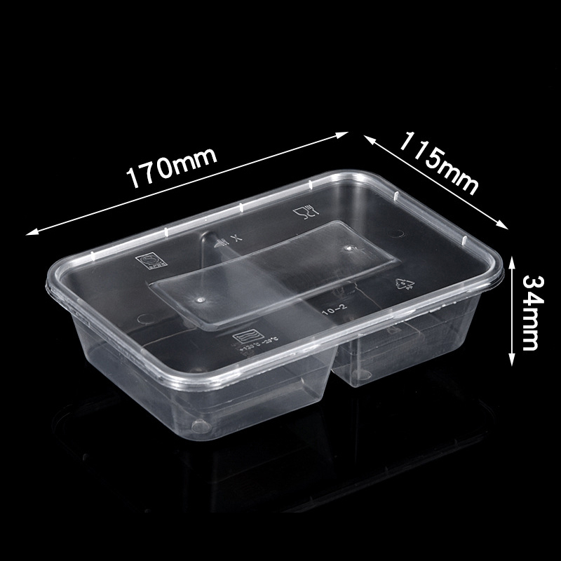 HSQY 17oz 22oz 25oz 34oz 2 Compartment Disposable Clear PP Plastic Takeout Lunch Box Container With Lids