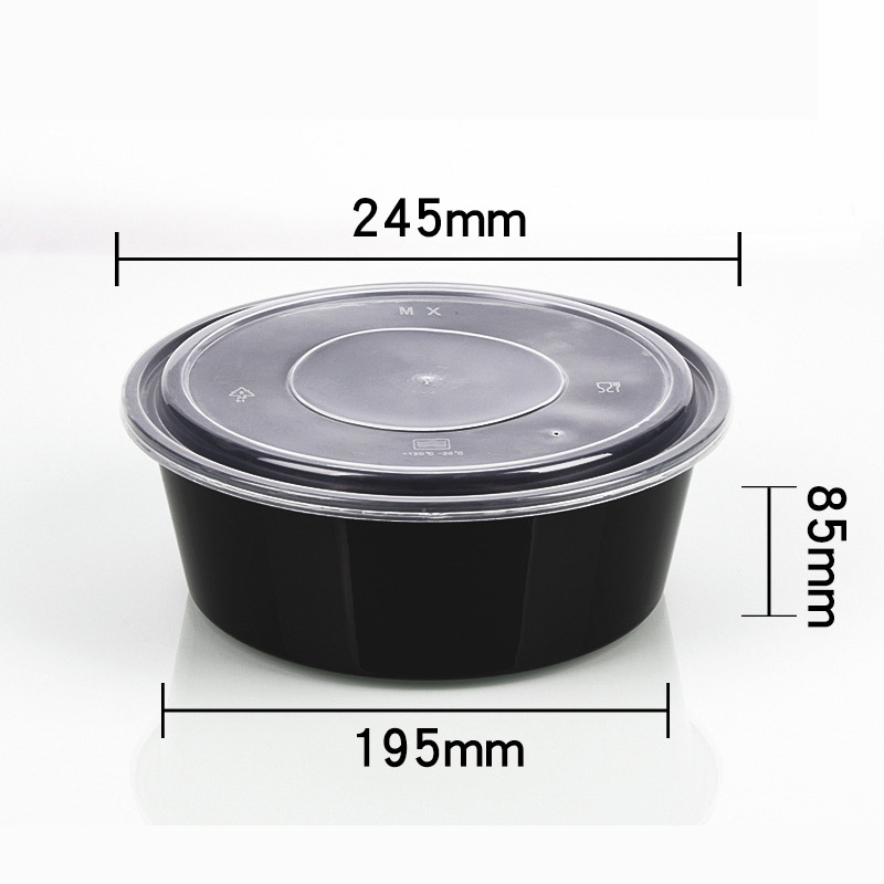 HSQY 101 oz. Disposable Round Black PP Plastic Takeout Lunch Bowl With Lids