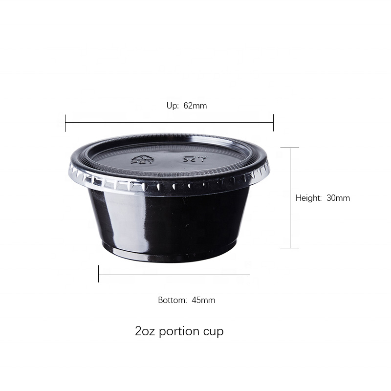 HSQY 0.75 oz 1 oz 1.5 oz 2 oz 3.25 oz 4 oz 5.5 oz Round Black Plastic Sauce Cup with Lid