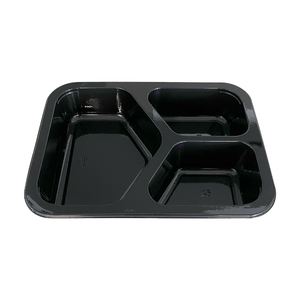 Modelo 017 - 25 oz Rectangle 3 Compartment Black CPET Tray