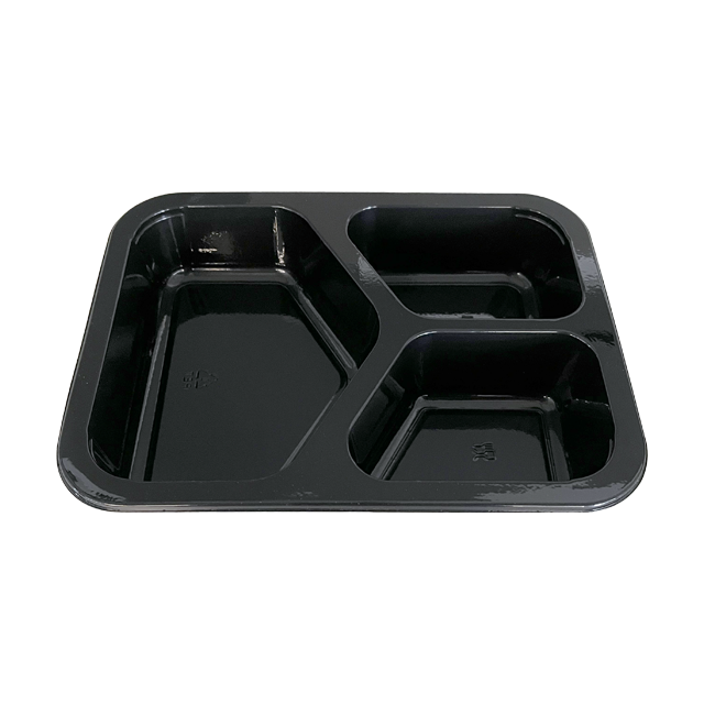 Model 017 - 25 oz Rectangle 3 Compartment Black CPET Tray