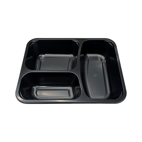 Model 005 - 34 oz. Rectangle 3 Compartment Black CPET Tray 