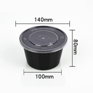 HSQY 27 oz. Disposable Round Black PP Plastic Takeout Lunch Bowl With Lids