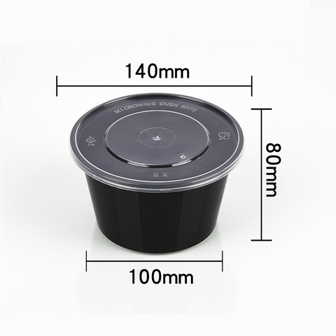 HSQY 27 oz. Disposable Round Black PP Plastic Takeout Lunch Bowl With Lids