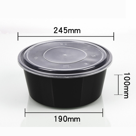 HSQY 118 oz. Disposable Round Black PP Plastic Takeout Lunch Bowl With Lids