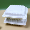 HSQY 7.5 x 7.5 x 2.7" 3-Compartment White Polypropylene Plastic Hinged Lid Takeout Container