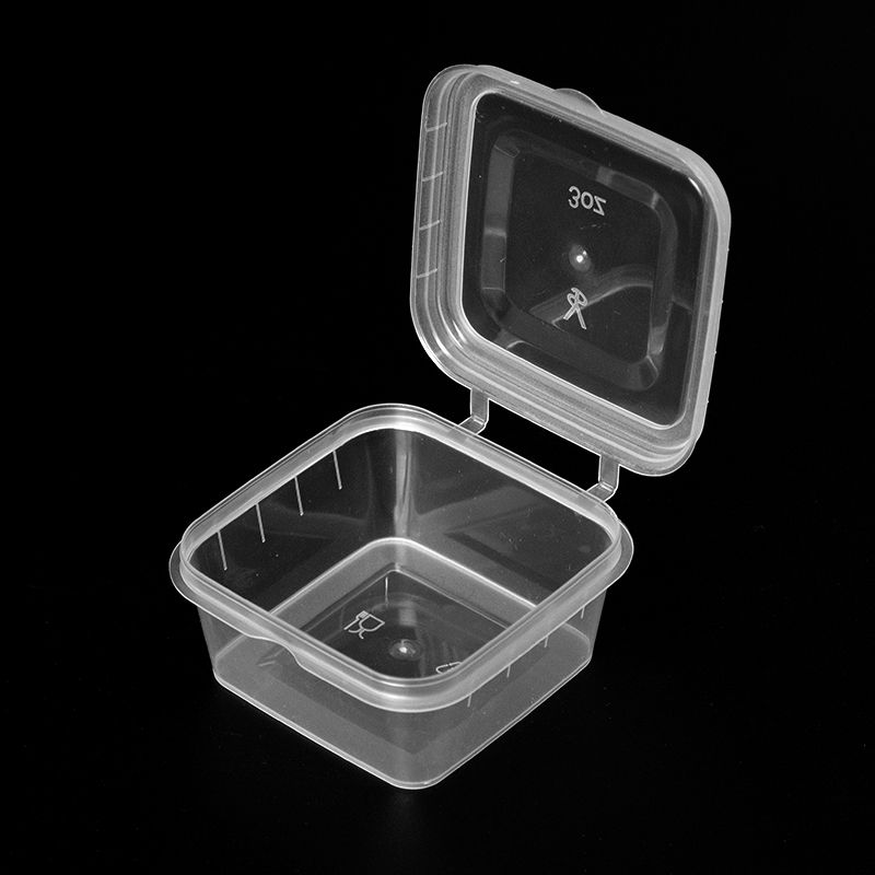 HSQY 1oz 2oz 3oz 4oz 5oz Square Clear Plastic Sauce Cup with Hinged Lid