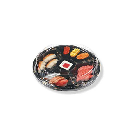 HSQY Recipiente de bandeja redonda para festa de sushi com 5 compartimentos e 10 x 1,18 polegadas com tampa