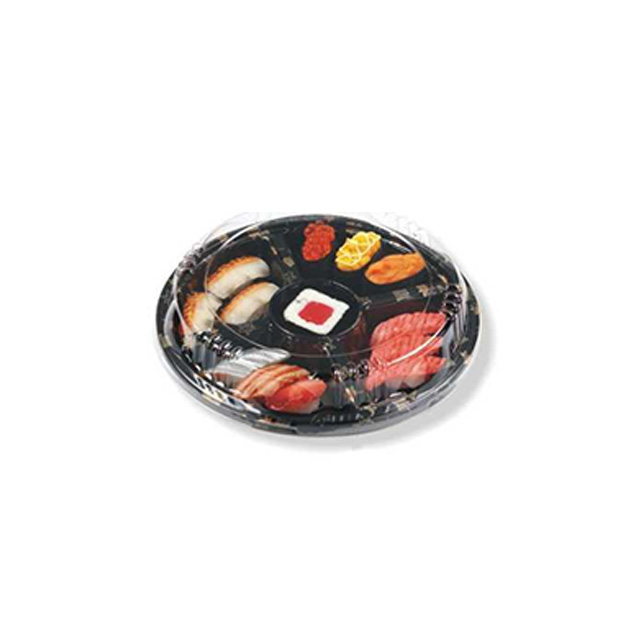 HSQY 10 x 1.18 Inch 5 Compartment Round Sushi Party Tray Container with Lid