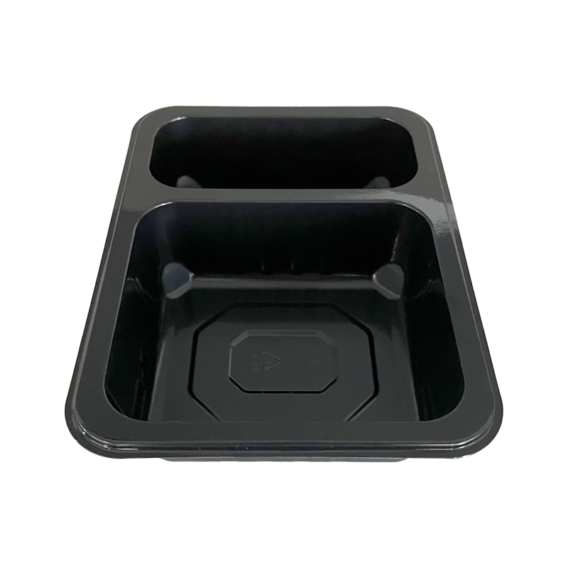 Model HS12 - 34 oz Rectangle 2 Compartment Black CPET Tray