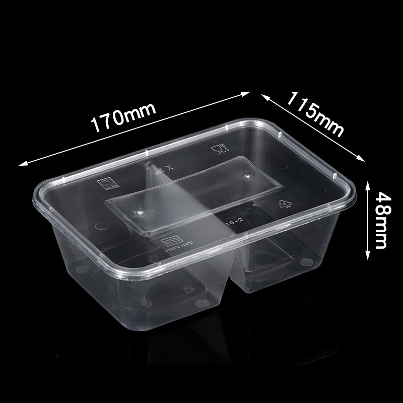 HSQY 17oz 22oz 25oz 34oz 2 Compartment Disposable Clear PP Plastic Takeout Lunch Box Container With Lids