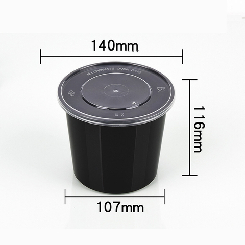 HSQY40 oz. Disposable Round Black PP Plastic Takeout Lunch Bowl With Lids