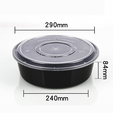 HSQY 152 oz. Disposable Round Black PP Plastic Takeout Lunch Bowl With Lids