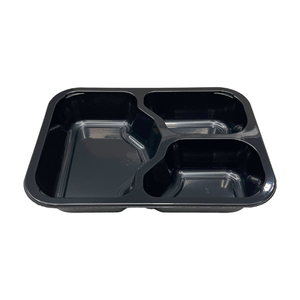 Model HS09 - 22 oz Rectangle 3 Compartment Black CPET Tray