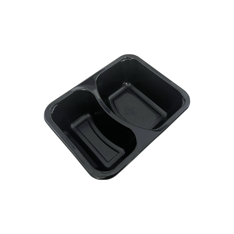 Model 014 - 15 oz Rectangle 2 Compartment Black CPET Tray