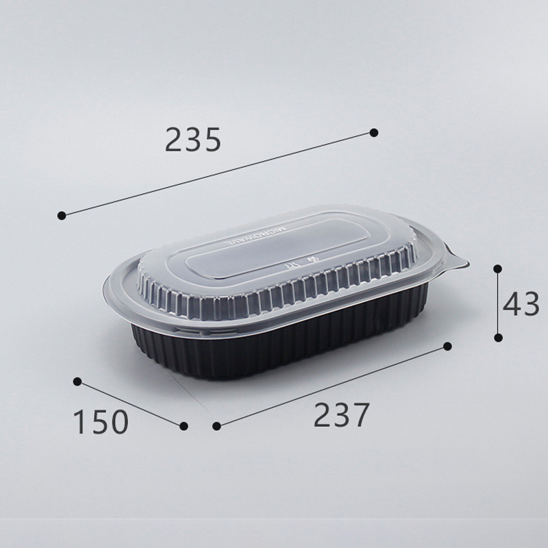 HSQY 25oz 30oz 1 2 3 Compartment Disposable Black PP Plastic Takeout Lunch Box Container With Lids