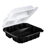 HSQY 8 x 8 x 3" 3-Compartment Dual-Color PP Plastic Hinged Lid Container