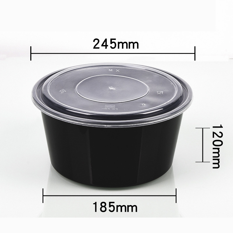 HSQY 135 oz. Disposable Round Black PP Plastic Takeout Lunch Bowl With Lids